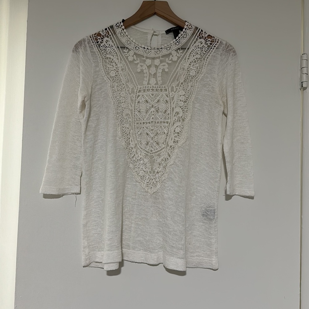Forever 21 crochet off white sweater top